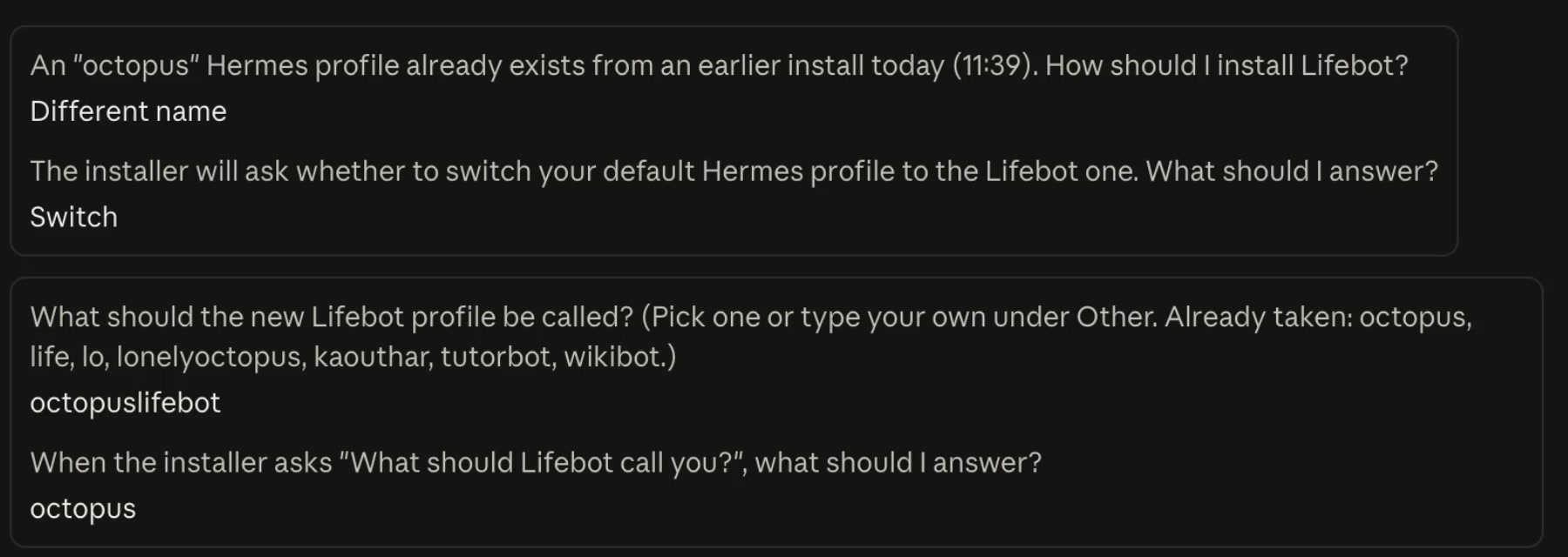 2. Answer the profile and name questions.